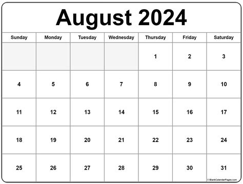 Blank August Calendar 2022